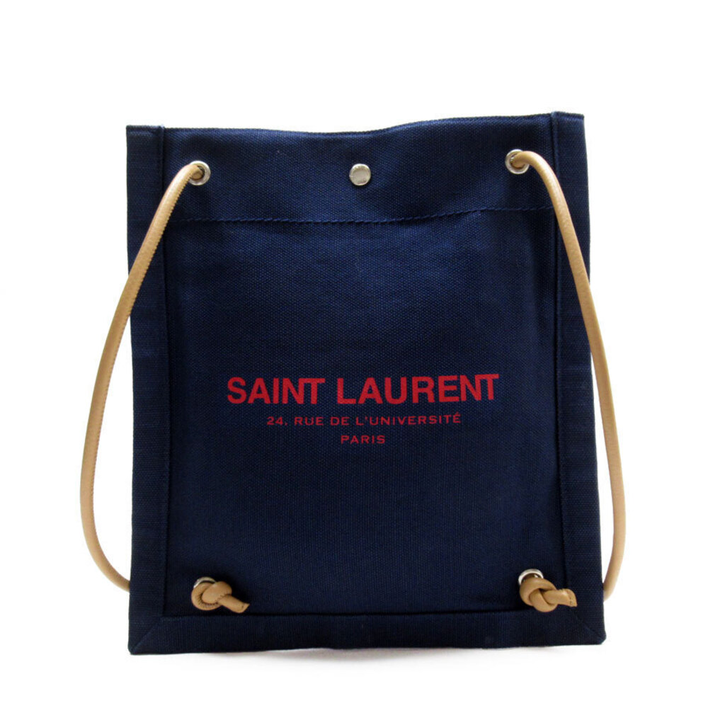 Saint Laurent Crossbody bag canvas leather Navy Blue Beige Cream